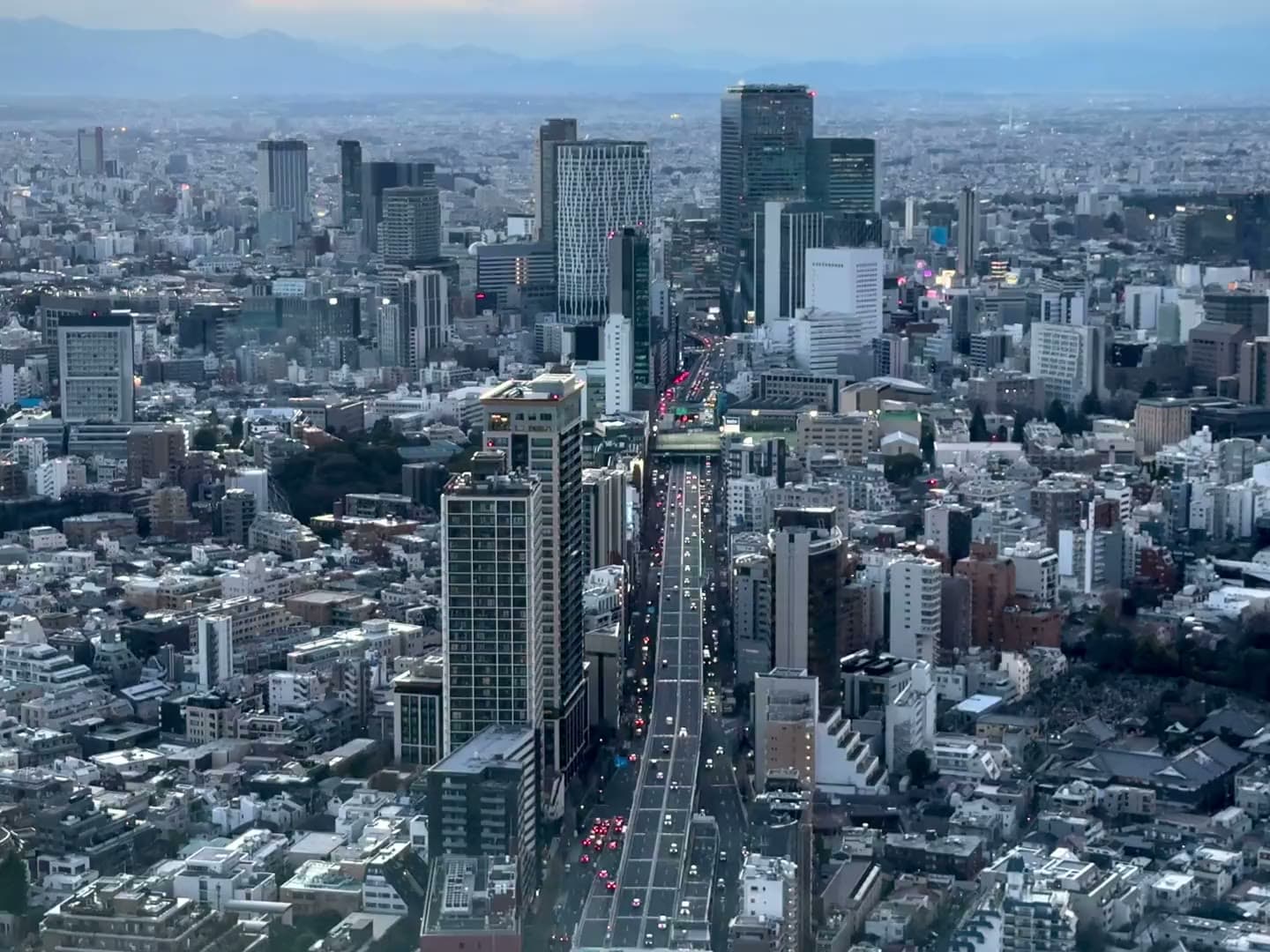 夕暮れの東京の街並み